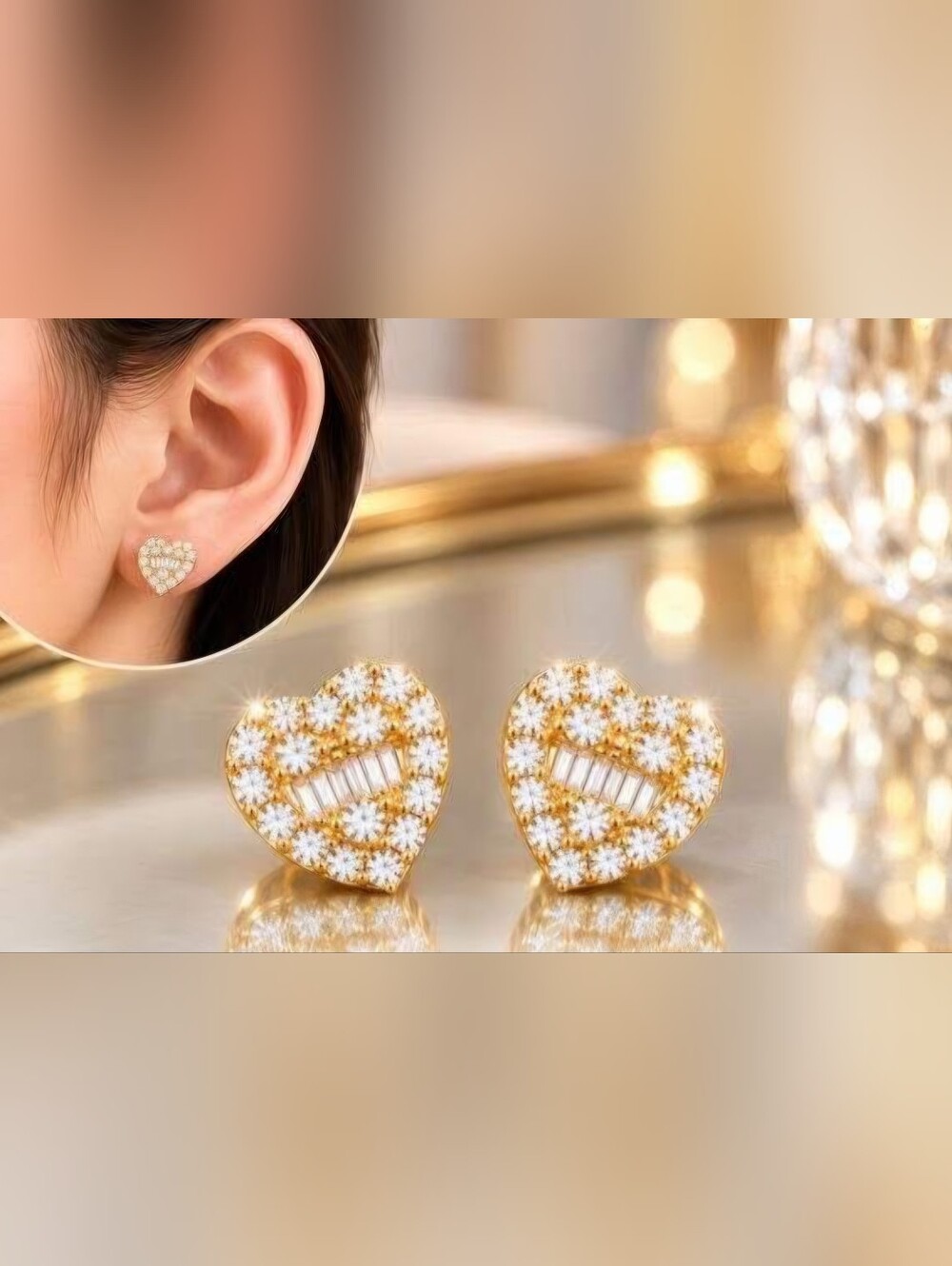 18k Heart Earrings in Yellow Gold with Diamonds